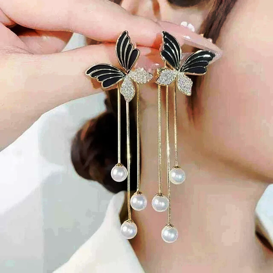 Butterfly Pearl Tassel Earrings