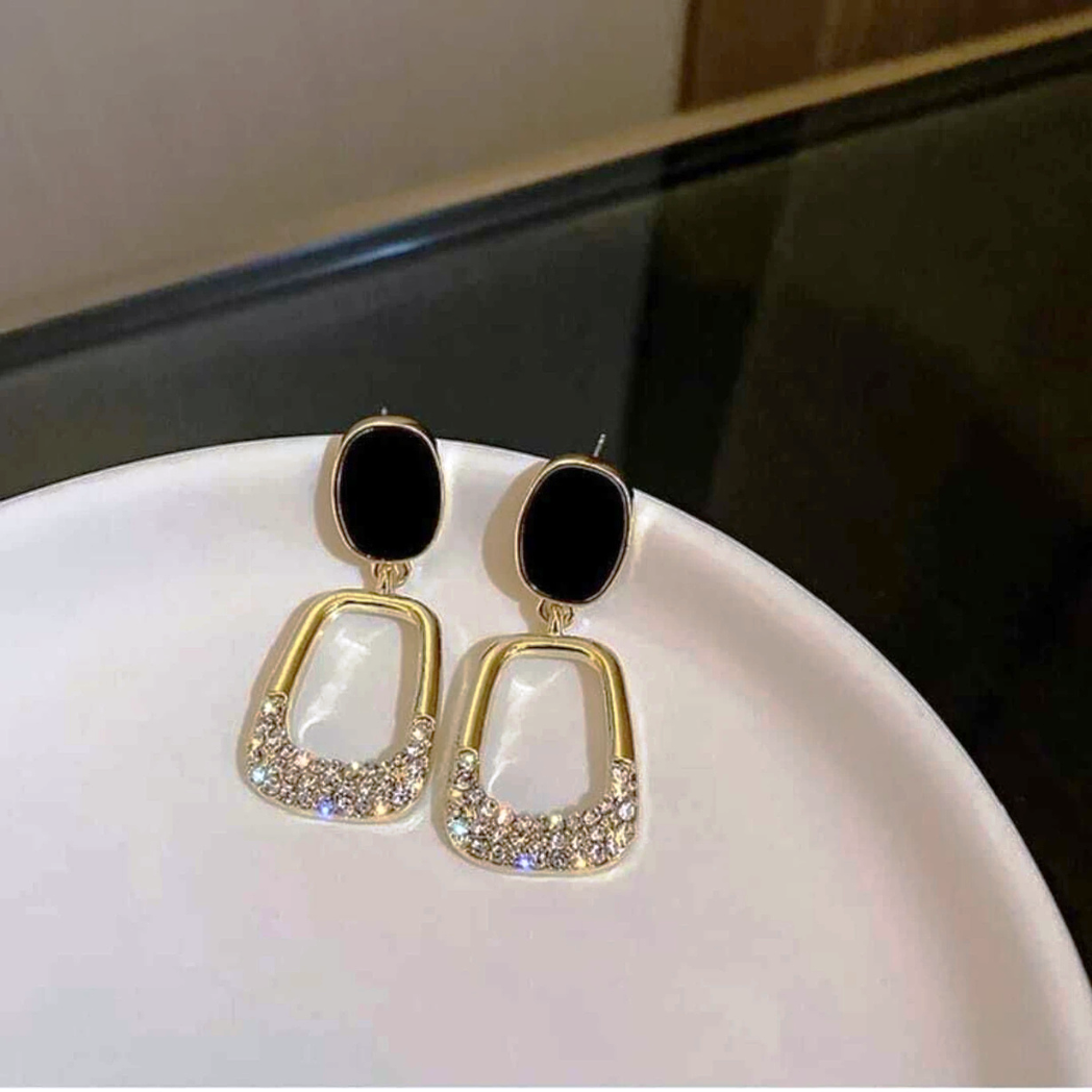 Black & Gold Crystal Geometric Drop Earrings
